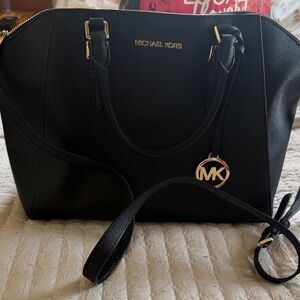 Michael Kors Black Leather Satchel with Gold Hardware